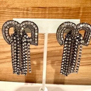 BRANDON MAXWELL X KENNETH JAY LANE "B" RHINESTONE TASSEL EARRINGS